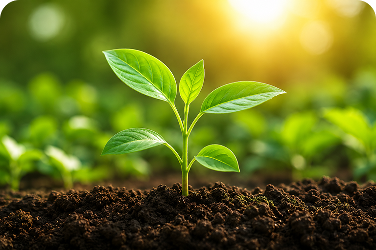 Young green sprouts growing in soil